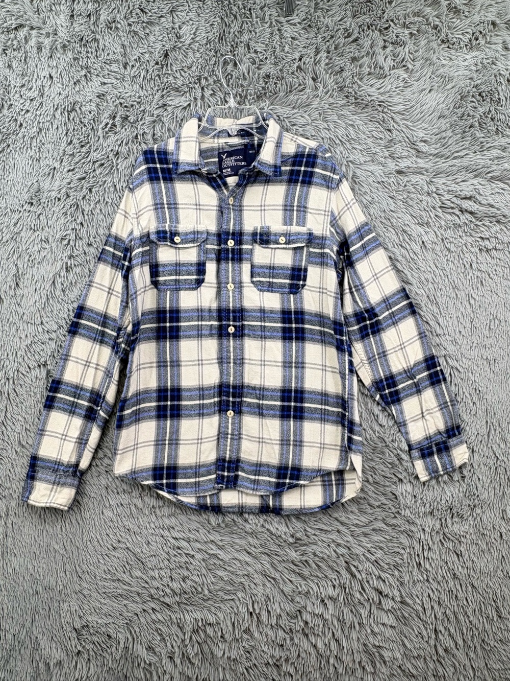 American Eagle Flannel Button Down Shirt Mens Medium Blue White Athletic Fit